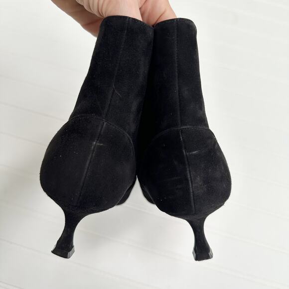 Manolo Blahnik Baylow Black Suede Ankle Boots Maysale Buckle Heel 50mm Size 38.5 - Picture 8 of 16